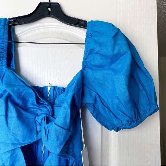 Reformation Top Karina Linen Blue Cutout Cropped Beach Summer Grotto 4 NWT - Picture 4 of 8